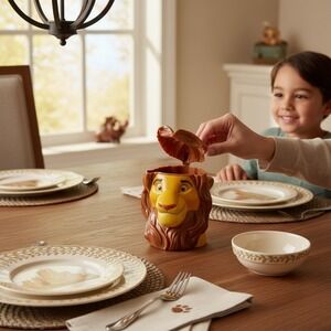 Disney Lion King Simba 3D Sculpted Plastic Mug with Flip Top Lid Brown Yellow